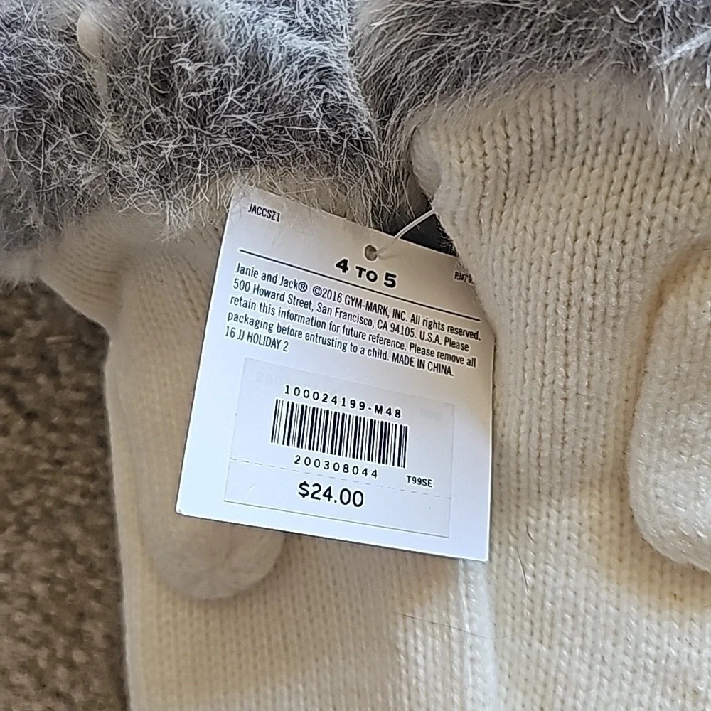 Janie and Jack Girls Ivory Faux Fur Knit Mittens NEW